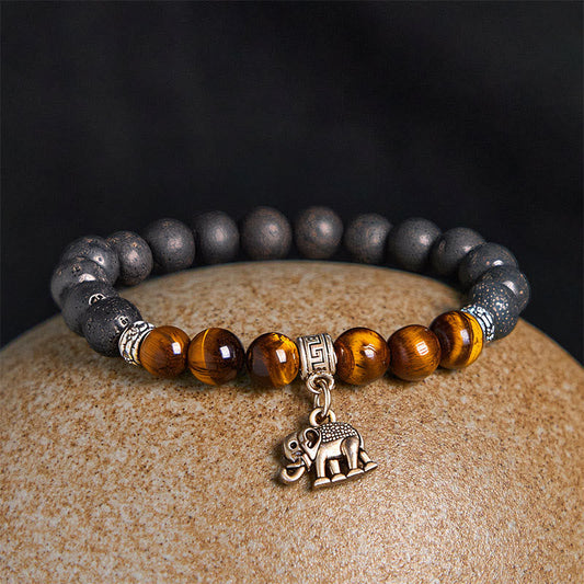 FREE Today: Support Healing Black Lava Rock Crystal Beads Animal Pattern Bracelet