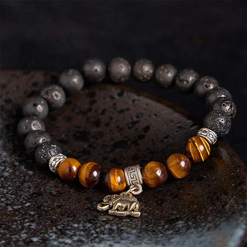 FREE Today: Support Healing Black Lava Rock Crystal Beads Animal Pattern Bracelet