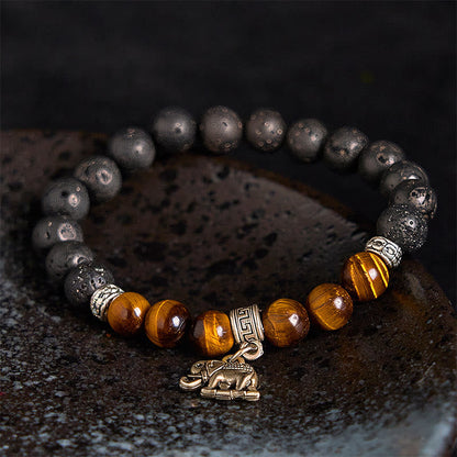 FREE Today: Support Healing Black Lava Rock Crystal Beads Animal Pattern Bracelet