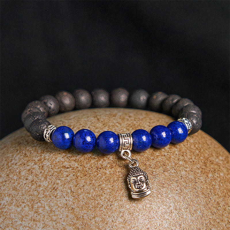 FREE Today: Support Healing Black Lava Rock Crystal Beads Animal Pattern Bracelet