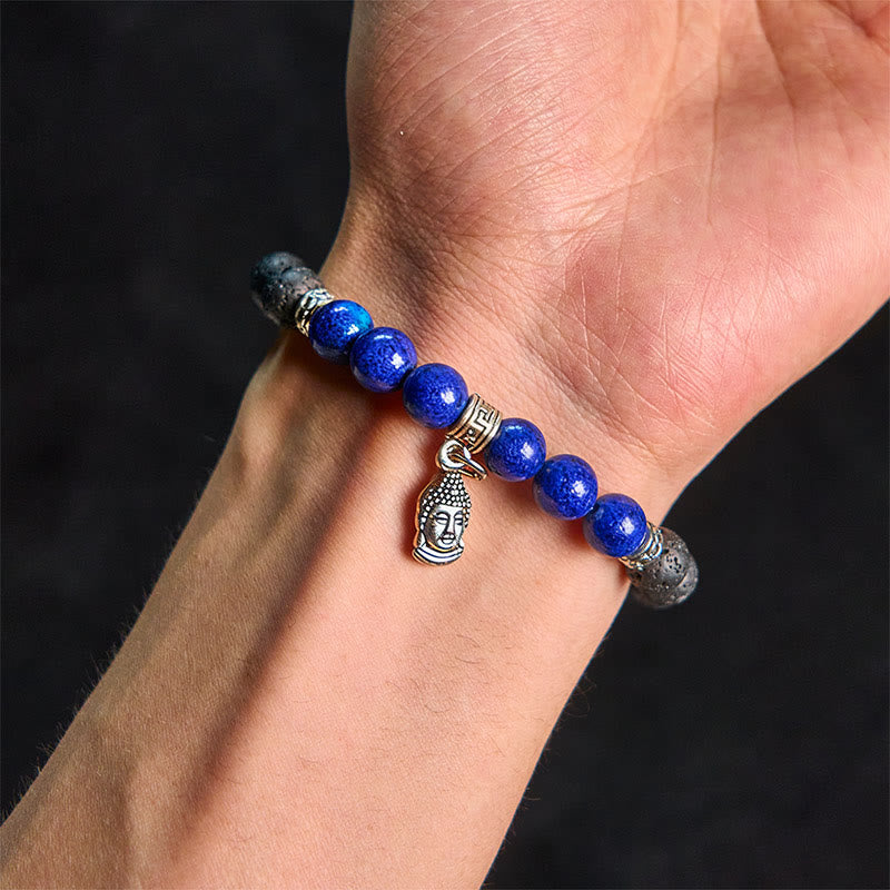 FREE Today: Support Healing Black Lava Rock Crystal Beads Animal Pattern Bracelet