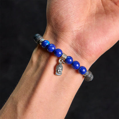 FREE Today: Support Healing Black Lava Rock Crystal Beads Animal Pattern Bracelet