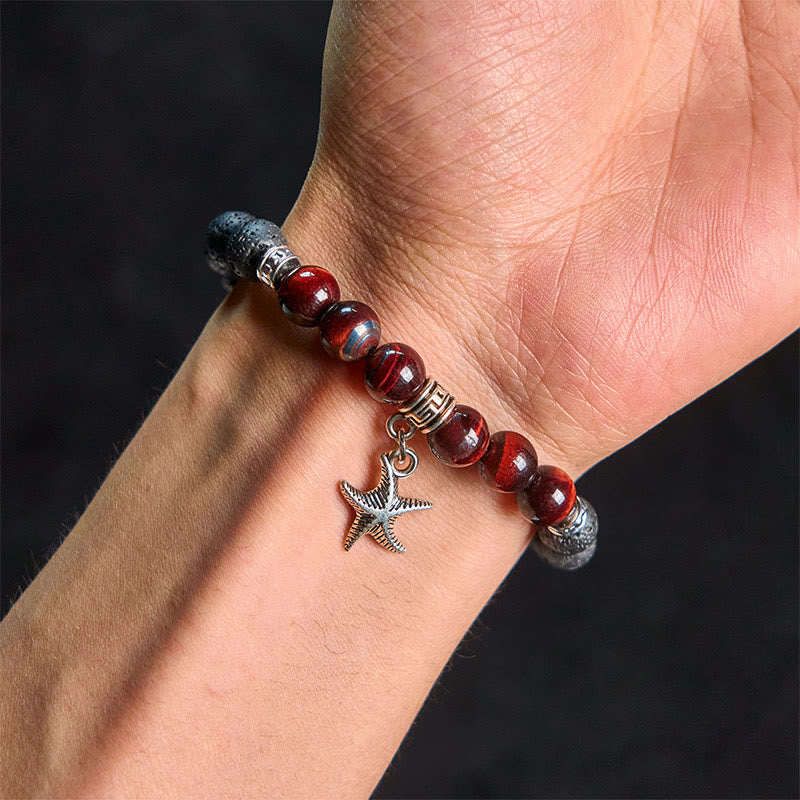 FREE Today: Support Healing Black Lava Rock Crystal Beads Animal Pattern Bracelet