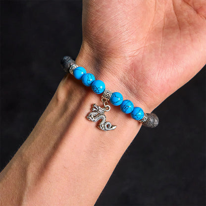 FREE Today: Support Healing Black Lava Rock Crystal Beads Animal Pattern Bracelet