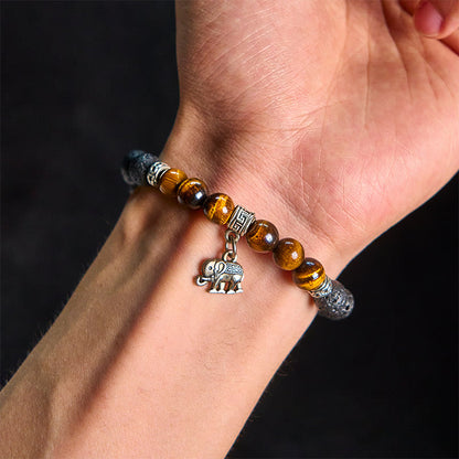 FREE Today: Support Healing Black Lava Rock Crystal Beads Animal Pattern Bracelet