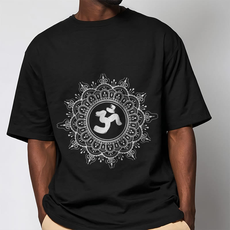 Buddha Stones Symmetry Mandala Om Symbol Pattern Tee Cotton T-shirt