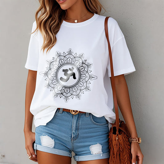 Buddha Stones Symmetry Mandala Om Symbol Pattern Tee Cotton T-shirt