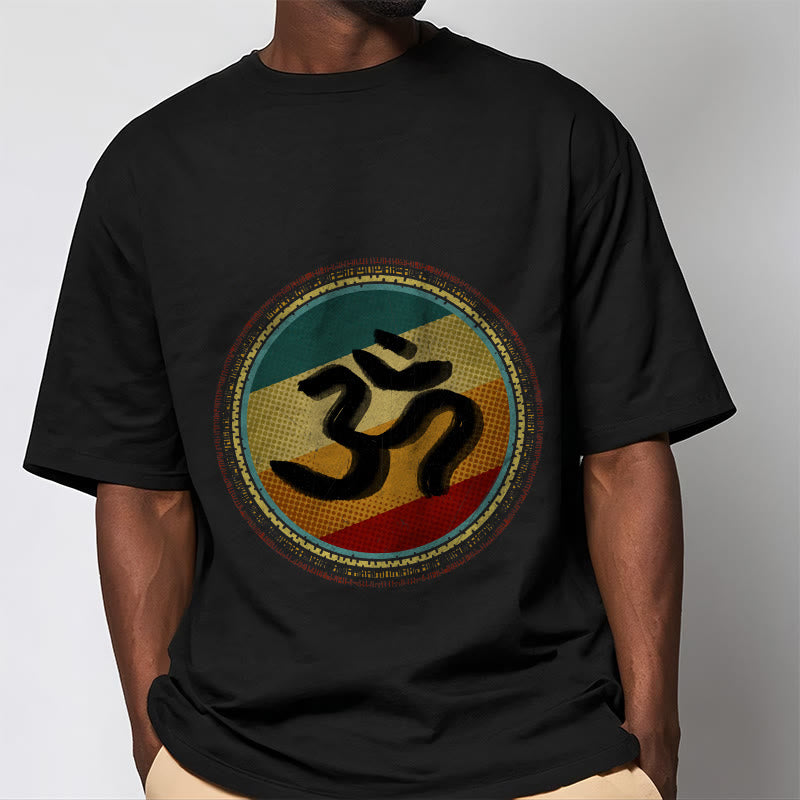 Buddha Stones Vibrant Color Simple Circular Mandala Pattern Om Symbol Tee Cotton T-shirt