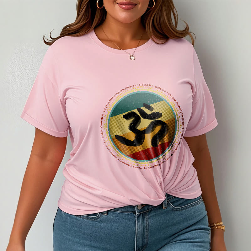 Buddha Stones Vibrant Color Simple Circular Mandala Pattern Om Symbol Tee Cotton T-shirt