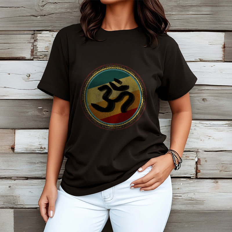 Buddha Stones Vibrant Color Simple Circular Mandala Pattern Om Symbol Tee Cotton T-shirt