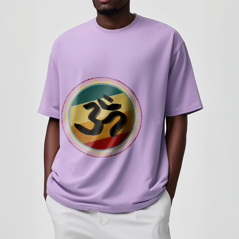 Buddha Stones Vibrant Color Simple Circular Mandala Pattern Om Symbol Tee Cotton T-shirt