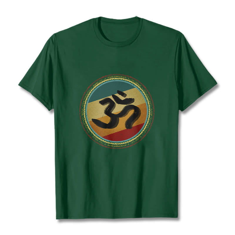 Buddha Stones Vibrant Color Simple Circular Mandala Pattern Om Symbol Tee Cotton T-shirt