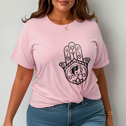 Buddha Stones Hamsa Hand Yin Yang Pattern Tee Cotton T-shirt