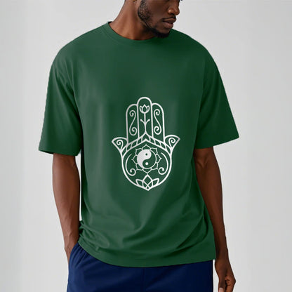 Buddha Stones Hamsa Hand Yin Yang Pattern Tee Cotton T-shirt
