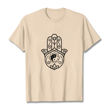 Buddha Stones Hamsa Hand Yin Yang Pattern Tee Cotton T-shirt