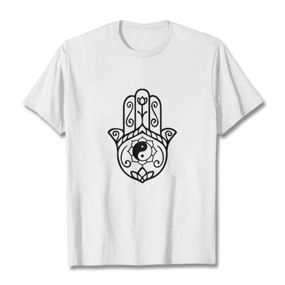 Buddha Stones Hamsa Hand Yin Yang Pattern Tee Cotton T-shirt