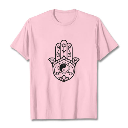 Buddha Stones Hamsa Hand Yin Yang Pattern Tee Cotton T-shirt