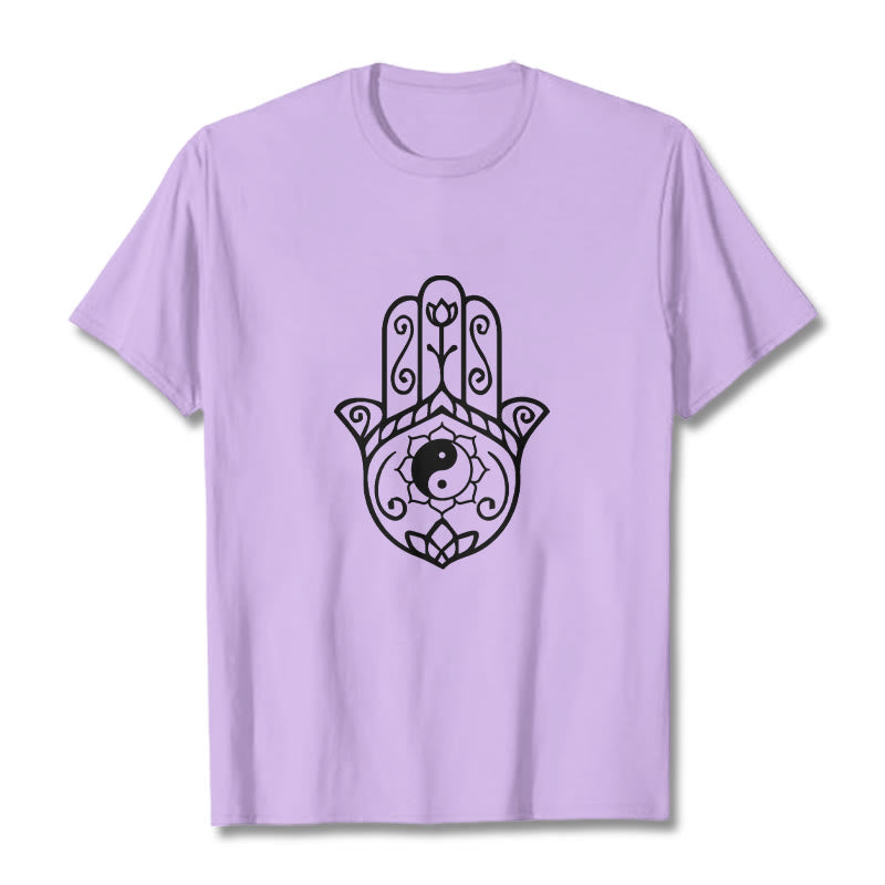 Buddha Stones Hamsa Hand Yin Yang Pattern Tee Cotton T-shirt