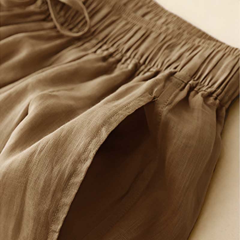 Buddha Stones Casual Loose Double Layer 7-8 Length Cropped Pants Women's Pants With Pockets