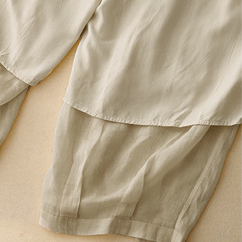 Buddha Stones Casual Loose Double Layer 7-8 Length Cropped Pants Women's Pants With Pockets