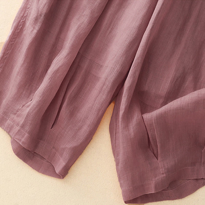 Buddha Stones Casual Loose Double Layer 7-8 Length Cropped Pants Women's Pants With Pockets