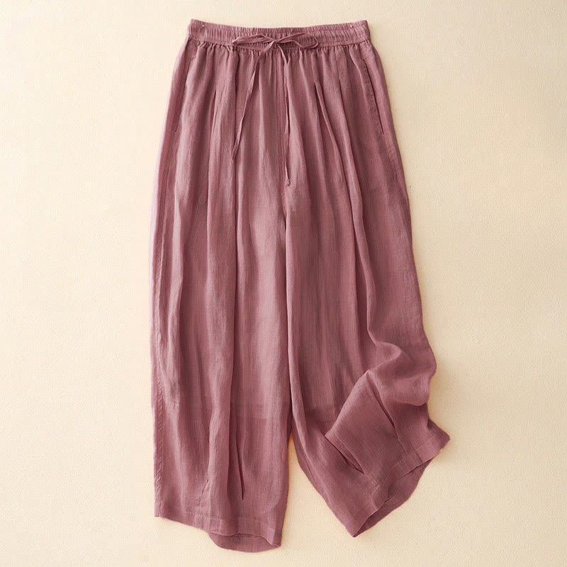 Buddha Stones Casual Loose Double Layer 7-8 Length Cropped Pants Women's Pants With Pockets