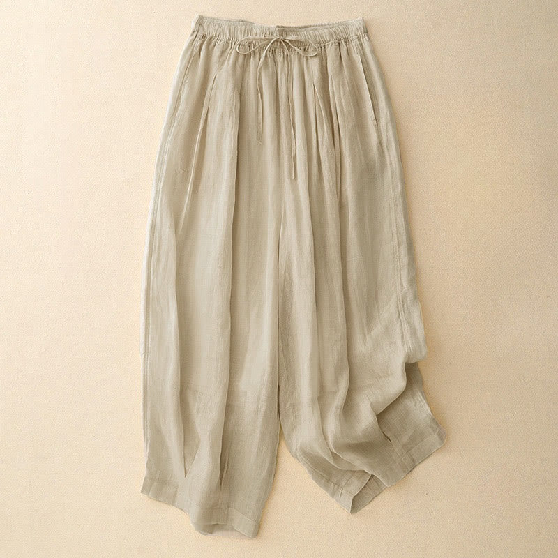 Buddha Stones Casual Loose Double Layer 7-8 Length Cropped Pants Women's Pants With Pockets