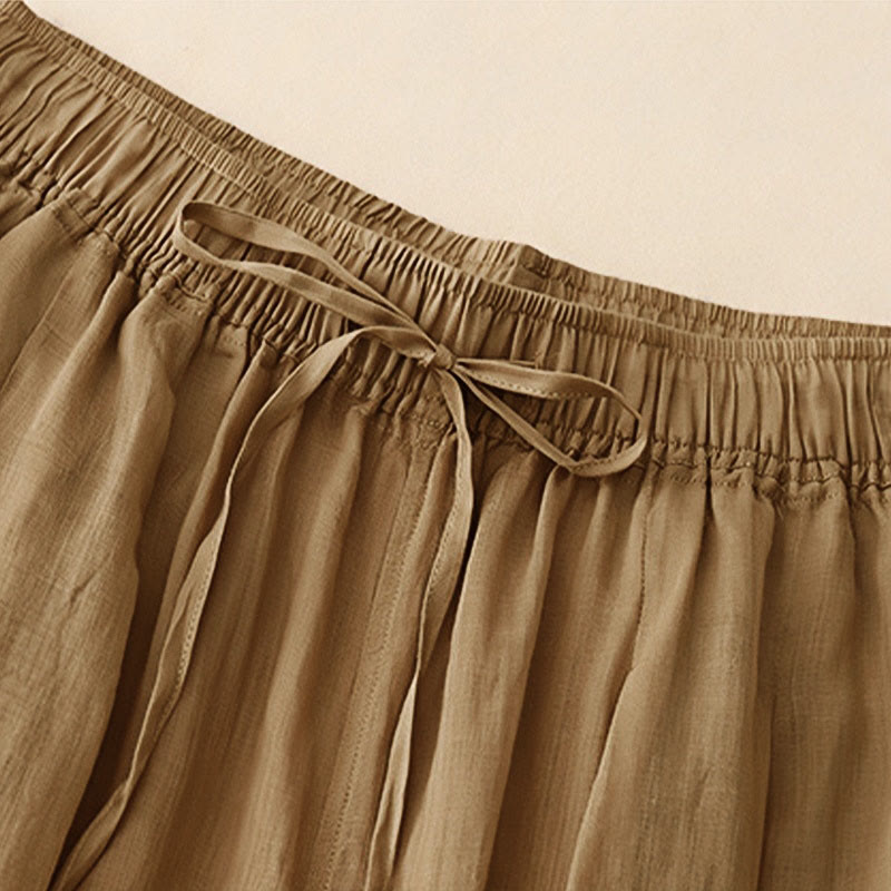 Buddha Stones Casual Loose Double Layer 7-8 Length Cropped Pants Women's Pants With Pockets