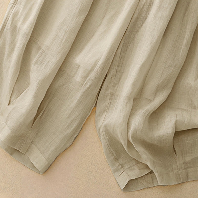 Buddha Stones Casual Loose Double Layer 7-8 Length Cropped Pants Women's Pants With Pockets