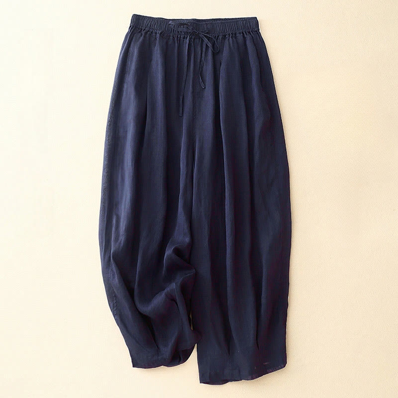 Buddha Stones Casual Loose Double Layer 7-8 Length Cropped Pants Women's Pants With Pockets