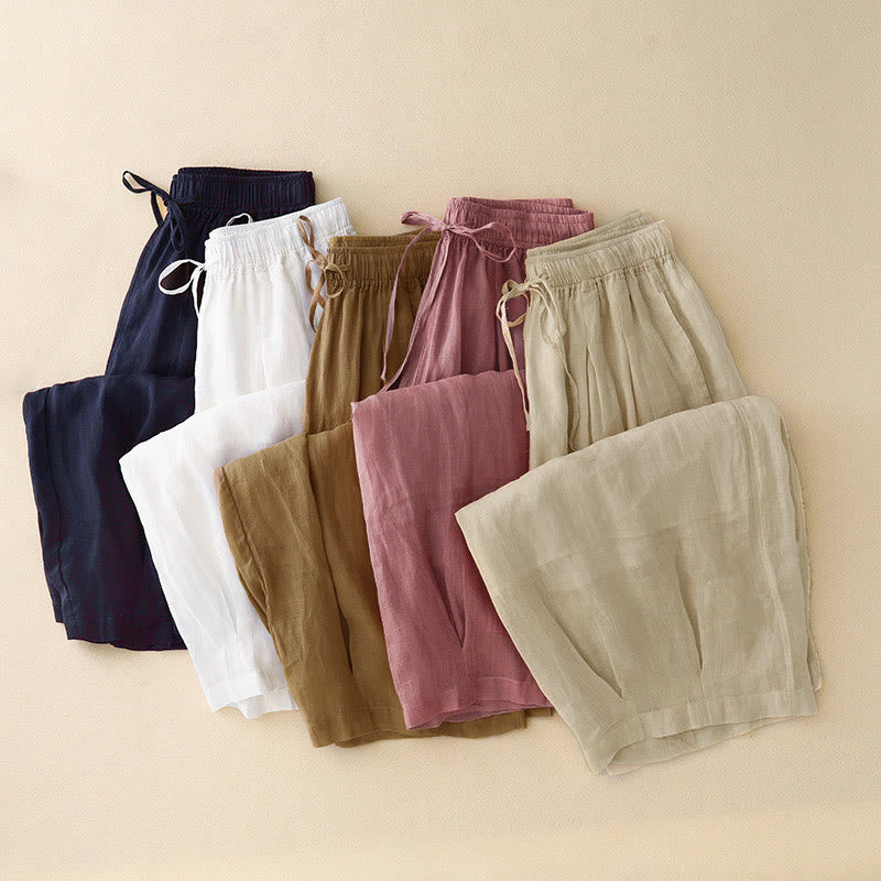 Buddha Stones Casual Loose Double Layer 7-8 Length Cropped Pants Women's Pants With Pockets