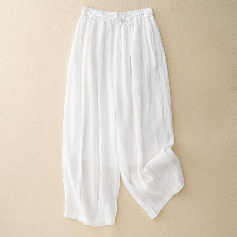 Buddha Stones Casual Loose Double Layer 7-8 Length Cropped Pants Women's Pants With Pockets