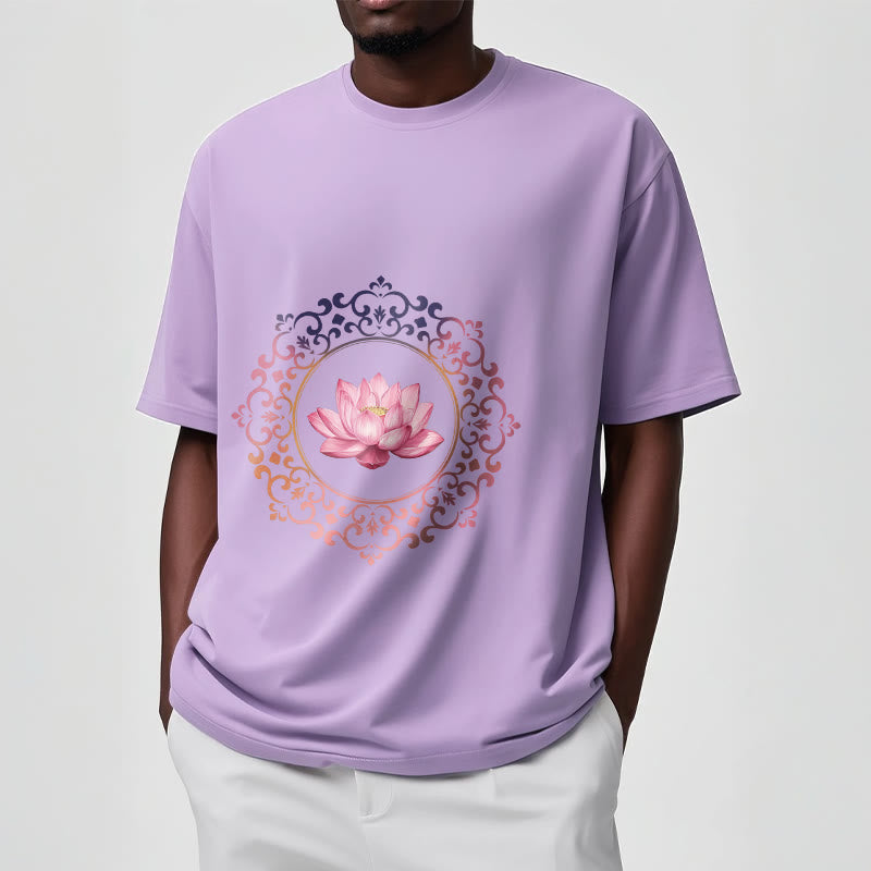 Buddha Stones Mandala Pink Lotus Pattern Tee Cotton T-shirt