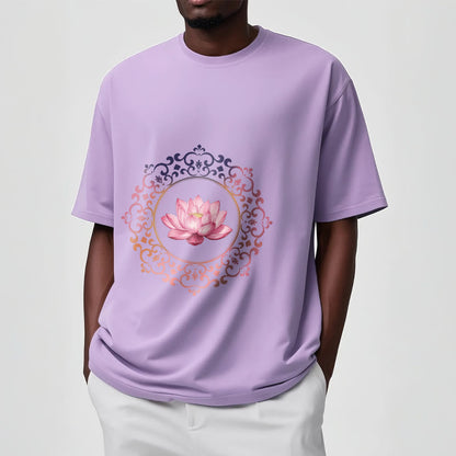 Buddha Stones Mandala Pink Lotus Pattern Tee Cotton T-shirt