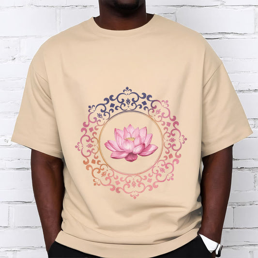 Buddha Stones Mandala Pink Lotus Pattern Tee Cotton T-shirt