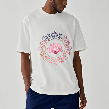 Buddha Stones Mandala Pink Lotus Pattern Tee Cotton T-shirt