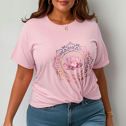 Buddha Stones Mandala Pink Lotus Pattern Tee Cotton T-shirt
