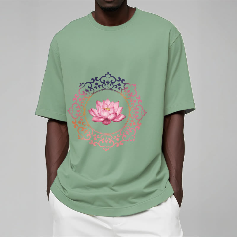 Buddha Stones Mandala Pink Lotus Pattern Tee Cotton T-shirt