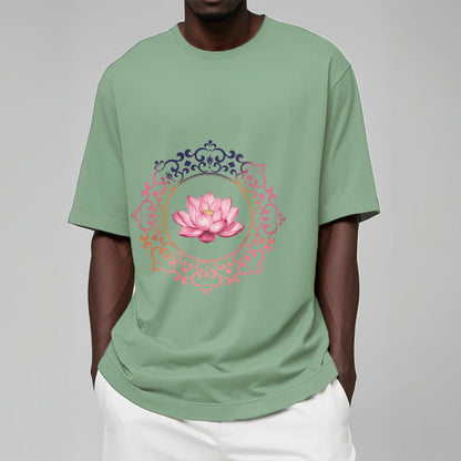 Buddha Stones Mandala Pink Lotus Pattern Tee Cotton T-shirt