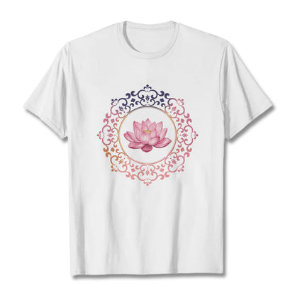 Buddha Stones Mandala Pink Lotus Pattern Tee Cotton T-shirt