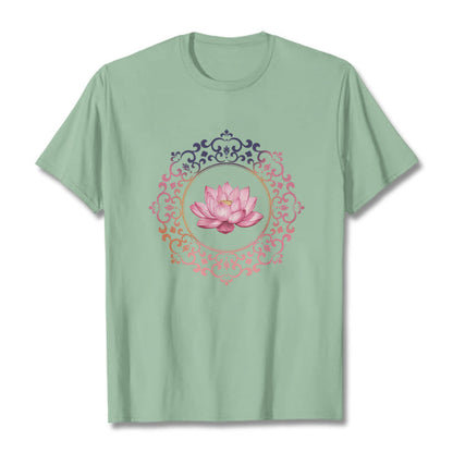 Buddha Stones Mandala Pink Lotus Pattern Tee Cotton T-shirt