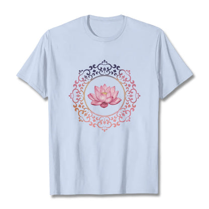Buddha Stones Mandala Pink Lotus Pattern Tee Cotton T-shirt