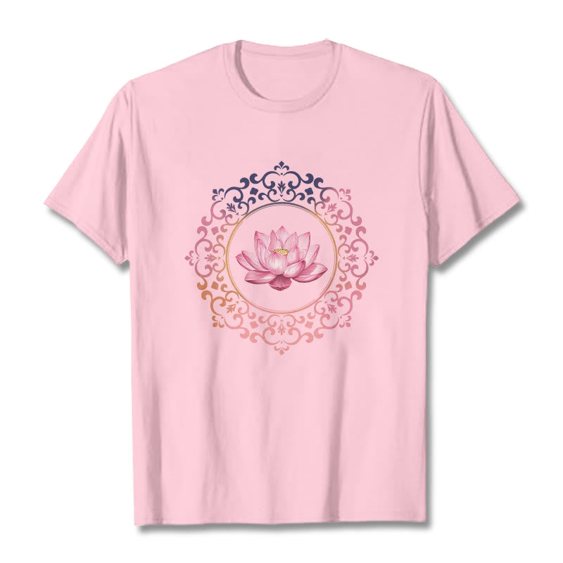 Buddha Stones Mandala Pink Lotus Pattern Tee Cotton T-shirt