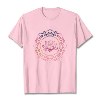 Buddha Stones Mandala Pink Lotus Pattern Tee Cotton T-shirt