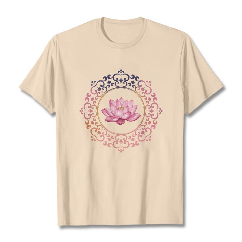 Buddha Stones Mandala Pink Lotus Pattern Tee Cotton T-shirt