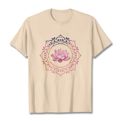 Buddha Stones Mandala Pink Lotus Pattern Tee Cotton T-shirt
