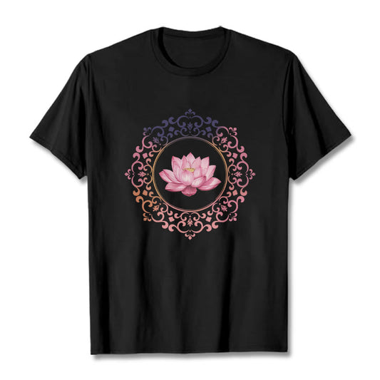 Buddha Stones Mandala Pink Lotus Pattern Tee Cotton T-shirt