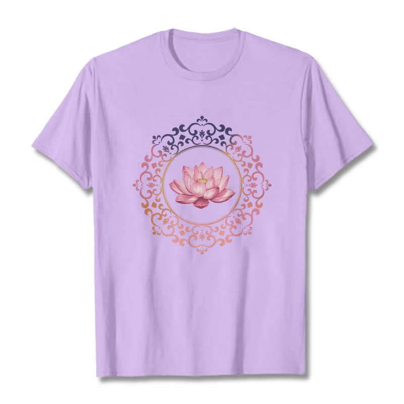 Buddha Stones Mandala Pink Lotus Pattern Tee Cotton T-shirt