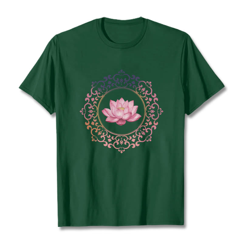 Buddha Stones Mandala Pink Lotus Pattern Tee Cotton T-shirt