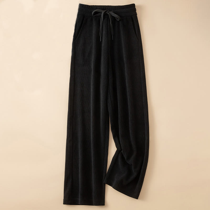 Buddha Stones Women's Fall Pure Color Wide Leg Cotton Pants With Pockets